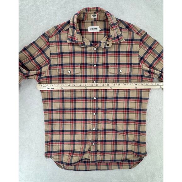 Taylor Stitch Shirt Glacier Pearl Snap Western Flannel Beige Red Navy Cotton L - Picture 6 of 6